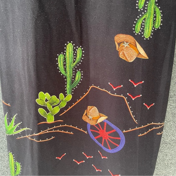 LezaLez Womens Western Themed Dress Size Small Elbow Sleeve Cactus Cowboy - Picture 6 of 9